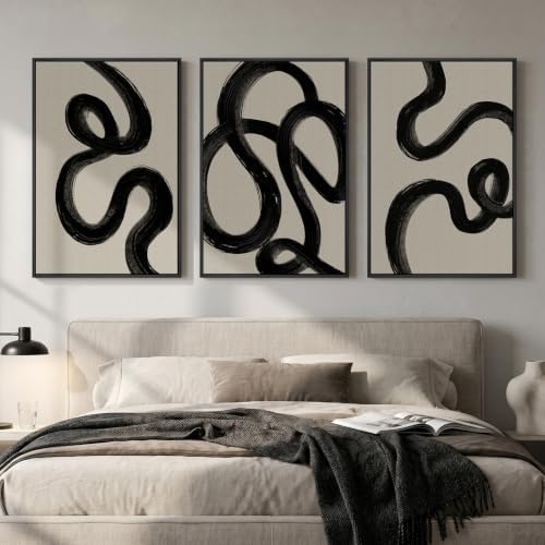 Large Framed Black and White Abstract Wall Art for Living Room, 24x36 In - Image 4