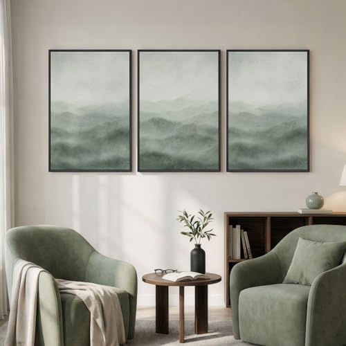 Large Framed Green Abstract Wall Art for Living Room, 3 Piece Set 24x36 In - Image 3