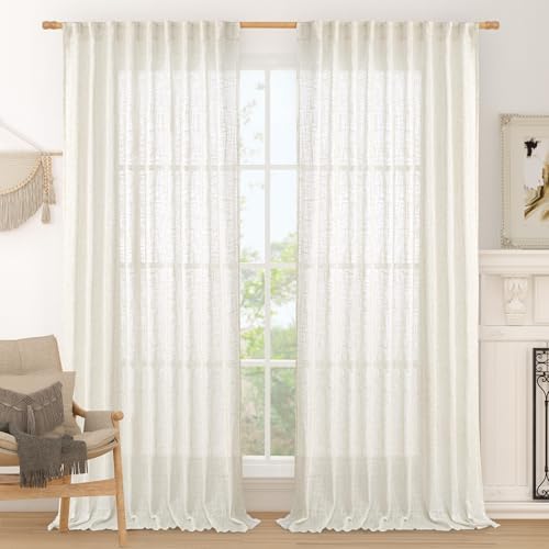 LAMIT Extra Wide Linen Curtains for Bedroom Semi Sheer Panels 84 Inch by LAMIT