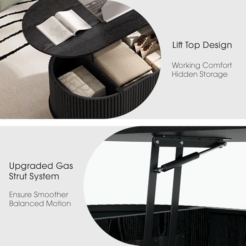 JOINICE Oval Lift Top Coffee Table with Storage for Living Room,43",Black - Image 5