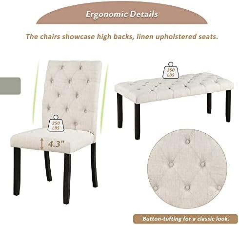 Mirightone 6-Piece Farmhouse Dining Table Set for 6 Rectangular Table Set with 4 Upholstered Chairs and Bench, Solid Wood Dining Table Set for Kitchen, Dining Room (Espresso) - Image 6