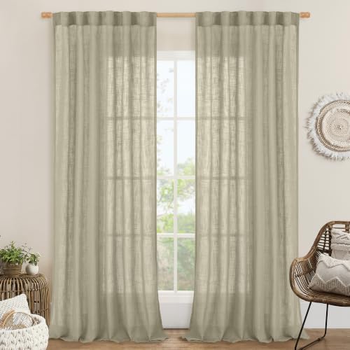 LAMIT Oatmeal Linen Curtains 90 Inch for Living Room Bedroom 2 Panels by LAMIT
