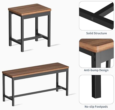 GarveeHome 5-Piece Dining Table Set for 4-8 People, 63 in Large Extendable Kitchen Table Set with 2 Benches and 2 Square Stools, Modern Dining Room Furniture Sets, Easy Assembly, Espresso - Image 6