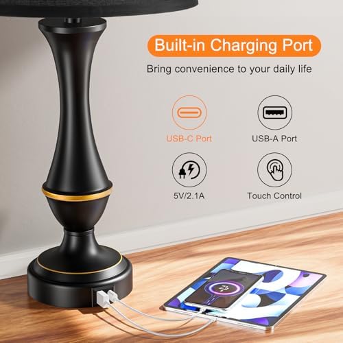 Touch Lamps for Nightstand, 3 Way Dimmable Lamps for Bedroom with USB C+A - Image 4