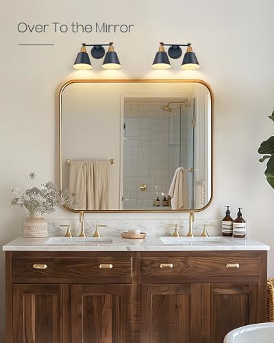 FEMILA 2-Light Bathroom Light Fixtures, Modern Bathroom Vanity Light with Hammered Metal Shade, Dark Blue Sconces Wall Lighting for Mirror Kitchen Bedroom, 4FG59B-2W Blue - Image 5