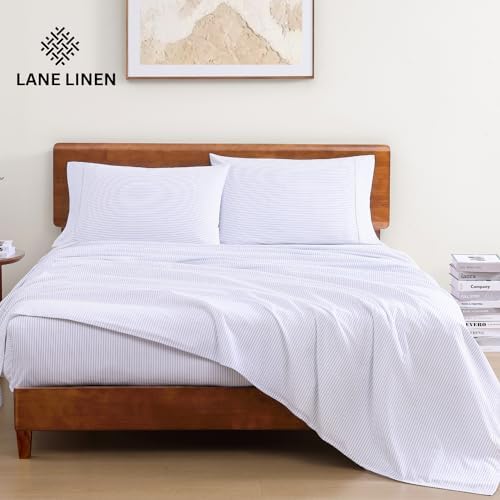 LANE LINEN Twin Sheet Set 100% Organic Cotton Cooling Soft - Ticking Stripe - Image 2