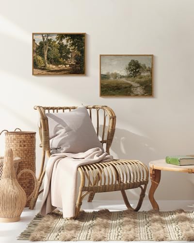 InSimSea Framed Canvas Wall Art Vintage Decor, Room Decor Classical Countryside Landscape Watercolor Painting Canvas Prints Wall Art for Living Room Badroom Farmhouse Bathroom Decor, 11"x14" - Image 3