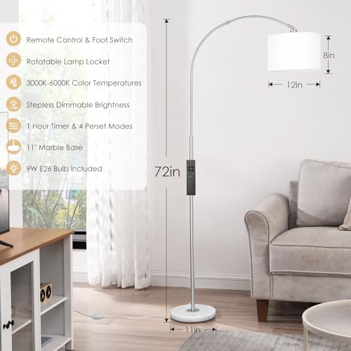 Qingmiao Dimmable Arc Floor Lamp, Remote & Foot Switch, Adjustable Shade - Image 2