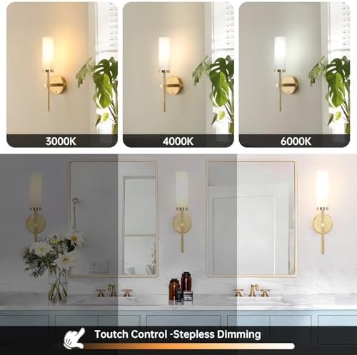 Shenmoyl Battery Operated Wall Sconces Set of 2, Gold Rechargeable Wall Lighting Fixtures, Dimmable Wall Lights with Remote & Opal Glass Shade for Living Room, Bathroom,Bedroom - Image 3