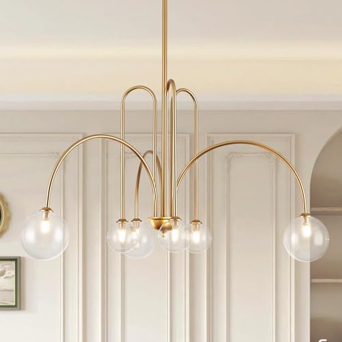 CATINER Modern 40" 6-Light Gold Sputnik Chandelier with Clear Glass Globe by CATINER