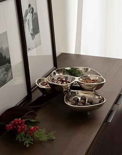 Kate and Laurel Cluso Modern Metal Tabletop Footed Cluster Tray, 14 x 10, Shiny Silver, Sculptural Cast Aluminum Food-Safe Tray for Kitchen or Entryway Decor - Image 5