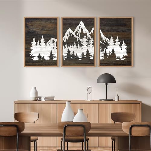LHIUEM Large Mountain Tree Framed Canvas Wall Art Set,Modern White Forest Art Printing Country Minimalist Wood Wall Decor Farmhouse Zen Artwork for Living Room Bedroom Office-16 x24 x3 - Image 5