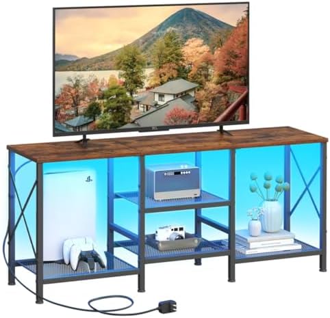 JARHETUN TV Stand with LED Lights for 55 Inch TV, Entertainment Center with 3-Tier Open Shelves, TV Console Table for Living Room, Bedroom, Rustic Brown by JARHETUN