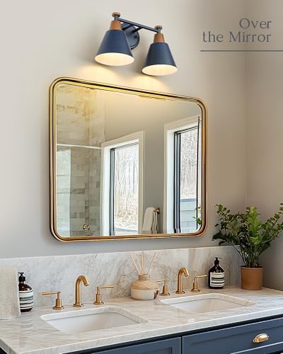 FEMILA 2 Light Bathroom Vanity Light, 15" Modern Bathroom Lighting Fixtures Over Mirror, with Woodgrain Finsih, 4FG59B-2W Blue-NW - Image 4