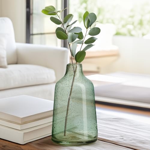 Torre & Tagus 10 Inch Tall Green Glass Vase with Gold Flakes, Mouth Blown Glass Vases Green Flower Vase Centerpieces, Watertight for Hydroponic Plants, Coastal Seagreen Gold Decor Accents (Marina) - Image 4