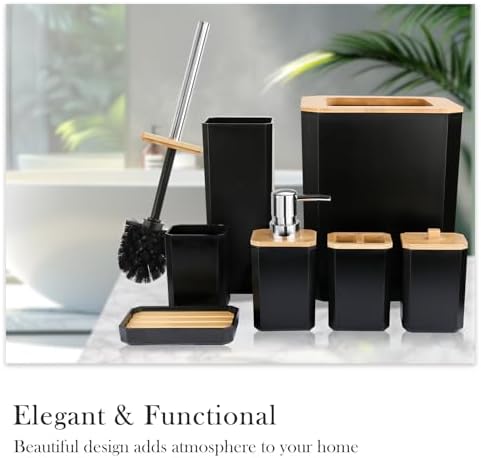 CERBIOR Bamboo Bathroom Accessories Set 7 Piece Bath Ensemble,Black - Image 3