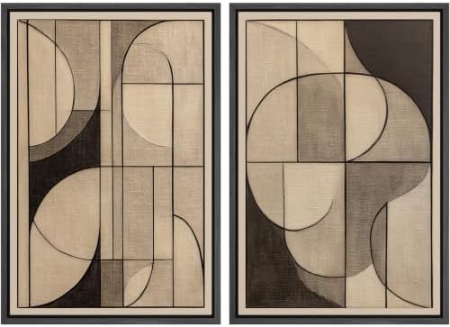 SIGNWIN Framed Canvas Print Wall Art Set Neutral Beige Brown Geometric Abstract Shapes Illustrations Modern Art Rustic Ultra for Living Room, Bedroom, Office - 24"x36"x2 BLACK by SIGNWIN