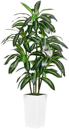 5FT Artificial Dracaena Tree with 15.7-inch White Planter, Fake Tree with Lifelike Leaves Indoor for Home Decor Office Living Room by Unknown