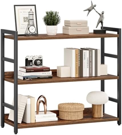 NUMENN Wide Bookshelf, 3 Tier Freestanding Shelving Unit, Vintage by NUMENN