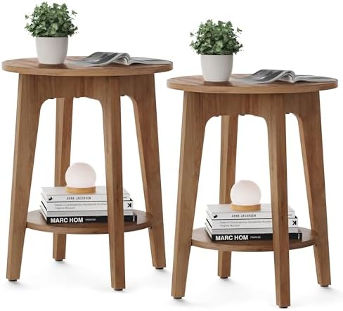 VASAGLE Round Side Table with Lower Shelf, End Table for Small Spaces by VASAGLEbySONGMICSHOME