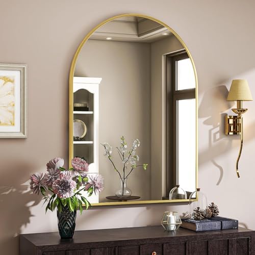 VooBang Arched Wall Mirror, 30 x 38 inch Arch Bathroom Mirror Gold - Image 3