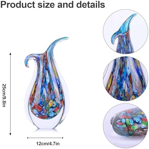 Hand Blown Glass Vase – Oval Decorative Art Glass for Centerpieces, Murano Inspired Decor for Dining Room, Entryway Table, or Shelf, Handmade Glass Vase for Home Display (Blue) - Image 2