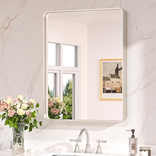 Keonjinn 24 x 30 Inch Brushed Nickel Bathroom Vanity Mirror, Aluminum Frame by Keonjinn