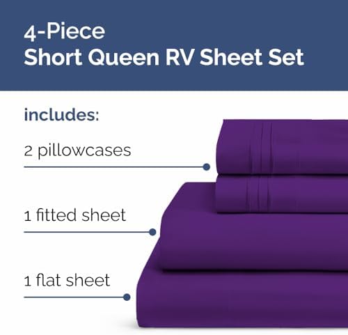 Short Queen Size 4 Piece Bed Sheet Set - RV Short Queen Sheets - Purple - Image 2