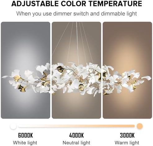 59 Inch White Rectangle Chandelier Gold Ceramic Ginkgo Leaf Chandeliers Brass Large Chandelier Modern Hanging Lights Fixture for Living Room Dining Room Kitchen Island,10-Light - Image 4