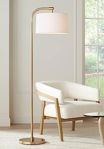 Serra 64" Tall Warm Gold Chairside Arc Offset Arm Floor Lamp Living Room by 360Lighting