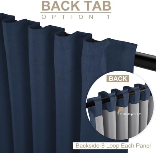 Faux Linen Total Blackout Curtains for Bedroom 96 Inch Long Midnight Blue - Image 3