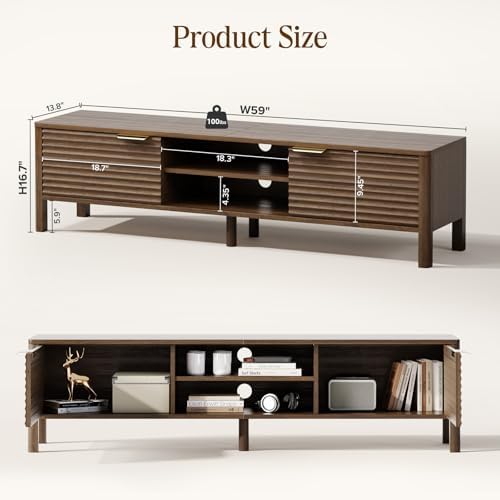TV Stand for Living Room up to 65 Inch TVs Entertainment Center Walnut 59" - Image 2