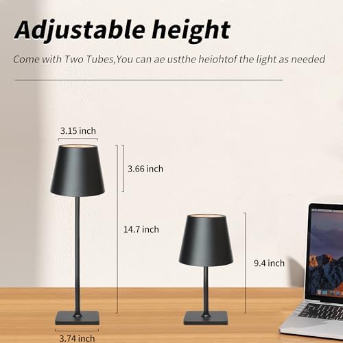 Mr. White Outdoor Waterproof Cordless Set of 2 Rechargeable Portable Top Touch Battery Operated Powered LED Table Lamp Desk Lamp Lights for Restaurant Kitchen Patio Dinner Dining (Black 2 Pack) - Image 5