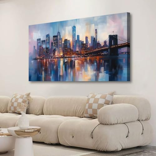 Abstraction Pictures Canvas Wall Art for Living room Office Bedroom Wall Decor,City Wall Art Print Paintings Modern Blue Great bridge Artwork Waterproof Ready to Hang-20x40inch - Image 3