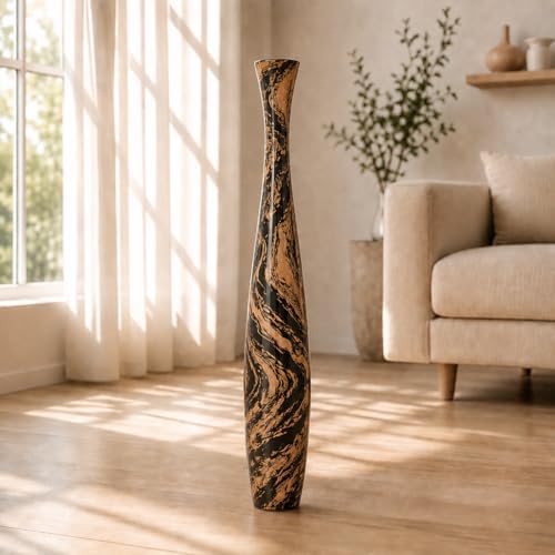 Leewadee Large Brown Light Brown Home Decor Floor Vase – Wooden 34 inches Tall Farmhouse Decor Flower Holder for Fake Plant and Pampas Grass by Leewadee