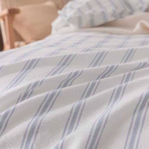 BESTOUCH Striped Cotton Duvet Cover Set Linen Feel King - Image 7