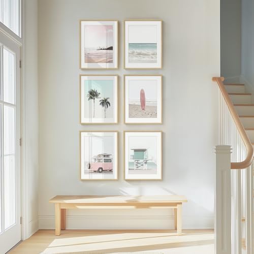 Framed Pink and Mint Green Coastal Beach Wall Art for Living Room, 11x14 In - Image 5