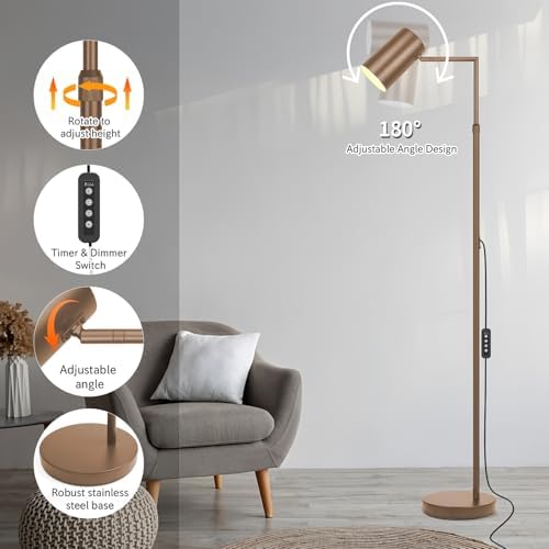 Ldeco Arc Floor Lamp for Living Room with Timer, Stepless Dimmable,Height Adjustable Modern Reading Standing Lamps for Living Room,Reading Room,Office,LED Bulb Included (Brown-DM) - Image 3