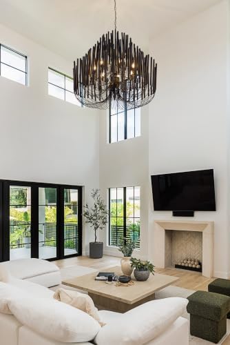 TOCHIC Modern Farmhouse Chandelier for Dining Room 41", Large Vintage Black Wood Chandeliers Light for Living Room, Rustic Pendant Lighting Fixture Ceiling Hanging for Foyer Bedroom Entryway - Image 2