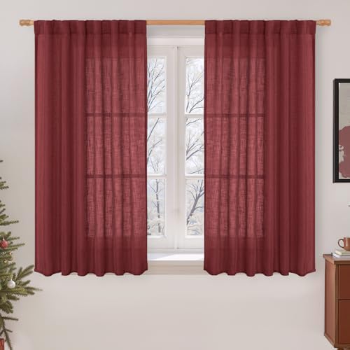 LAMIT Semi Sheer Linen Curtains 45 Inches Long for Windows, 52 x 45 Inch by LAMIT