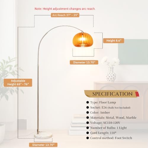 Modern Arc Floor Lamp Adjustable Wood Standing Lamp for Living Room - Image 5