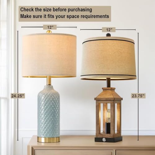 24.25" Table Lamp Modern Ceramic Blue Lamps for Living Room Bedroom Bedside - Image 2