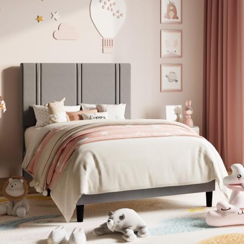 Allewie Twin Platform Bed Frame with Velvet Upholstered Headboard - Image 3