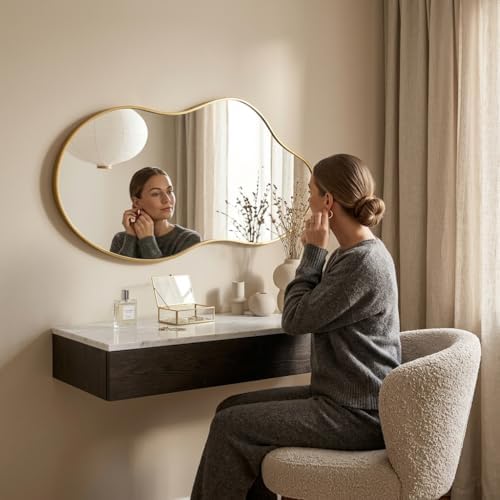 Irregular Wall Mirror 24×40 Inch Wall Mirrors Decorative Gold Modern Asymmetrical Abstract Mirror for Bathroom Bedroom Living Room Entryway Hallway - Image 3