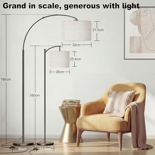 marctronic Arc Floor Lamp for Living Room, 71" Arched Standing Lamp for Bedroom, Beige Fabric Shade, 350° Rotating Head, 3000K-6000K Adjustable Color Temperature, Foot Switch, E26 LED Bulb Included - Image 4