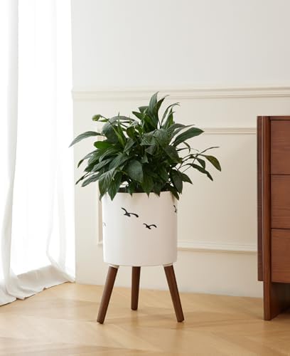 naclto 12 Inch Planter Pot with Stand,Large Modern Plant Pot for Indoor Plants,Flower Pot Indoor Outdoor with Drainage for Home Garden Patio, White and Black - Image 6