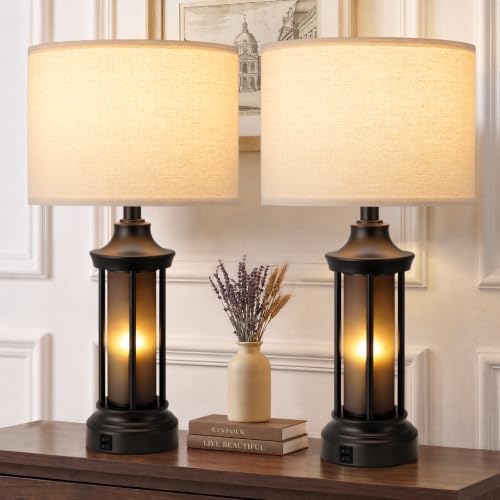Seealle 24" Farmhouse Table Lamps for Living Room, Bedside Lamps Set of 2 by SeealleLighting