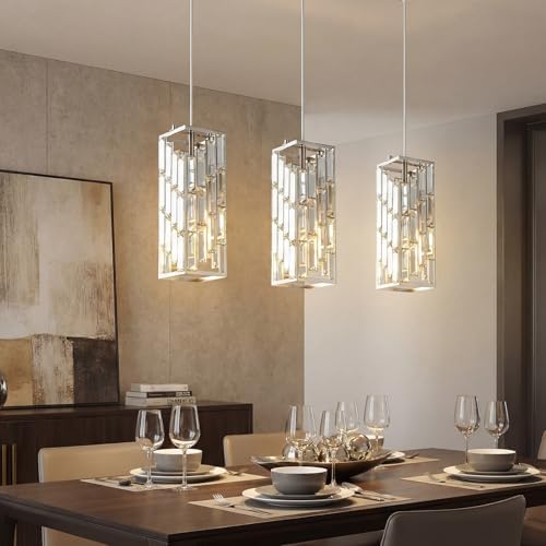 Brushed Nickel Pendant Lighting Modern Pendant Light, Mini Crystal Chandeliers, Adjustable Pendant Light Fixture for Kitchen Island Dinning Room Bedroom (2 Pack) - Image 5