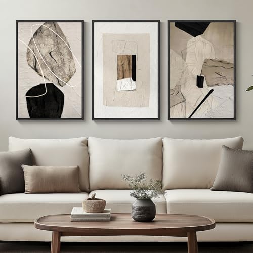 Framed Modern Minimalist Neutral Abstract Wall Art, Set of 3, Each 16x24 In by Cuspin