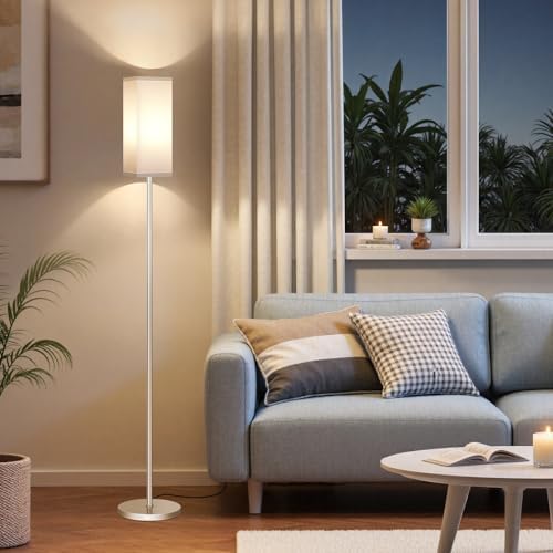 64.6" Floor Lamp, Pole with Foot Switch, Modern Standing Lamp Lamp, Minimalist Freestanding Lamp (Bulb Not Included), for Living Room, Bedroom Office ETL Listed, Silver and White SCW07LD05 by GOEBLESON